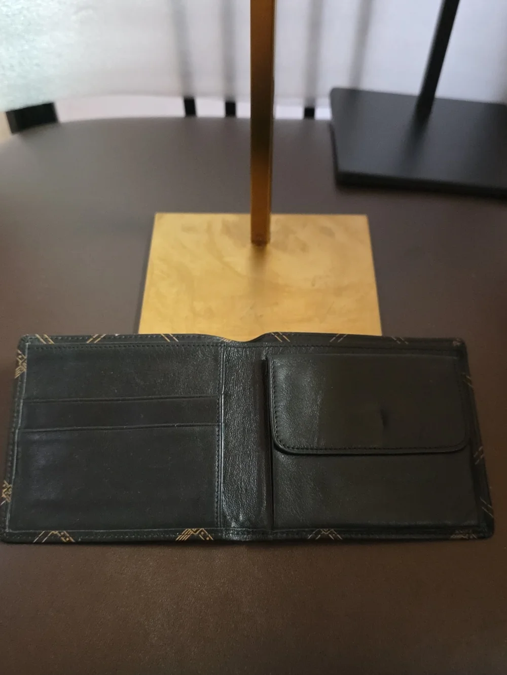 Longchamp Black and Gold Printed Leather Wallet